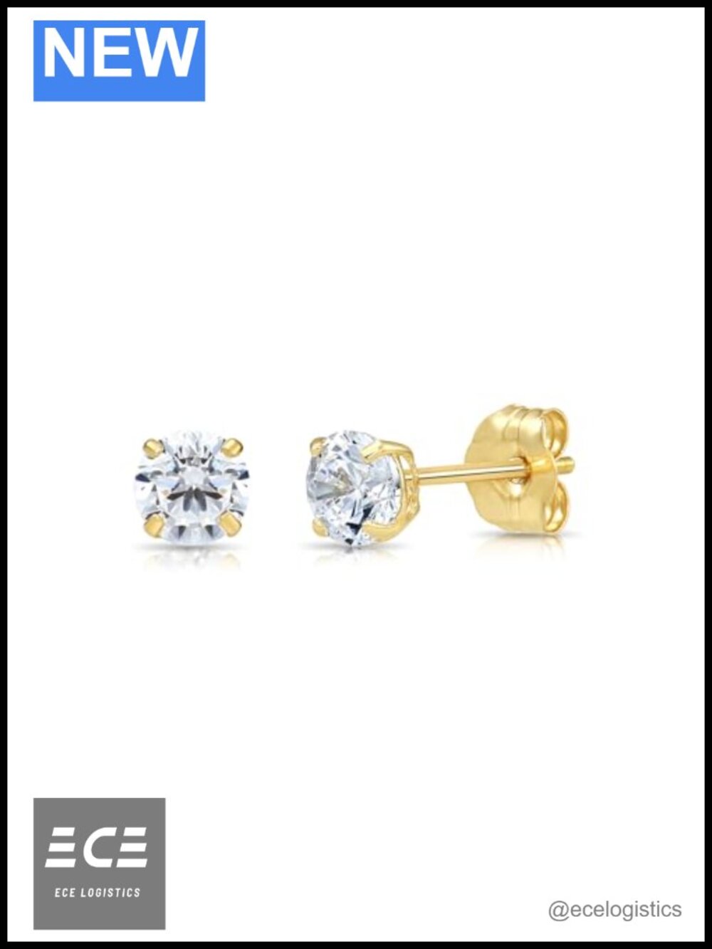 14k Yellow Gold Solitaire Round Cubic Zirconia Stud Earrings Pushbacks